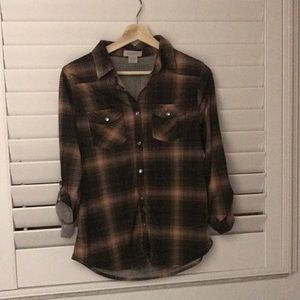 Cute brown and beige/pink plaid shirt